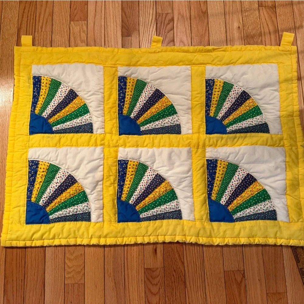 Colorful Fan Pattern Handmade Quilt Wall Art Cottagecore Prarie